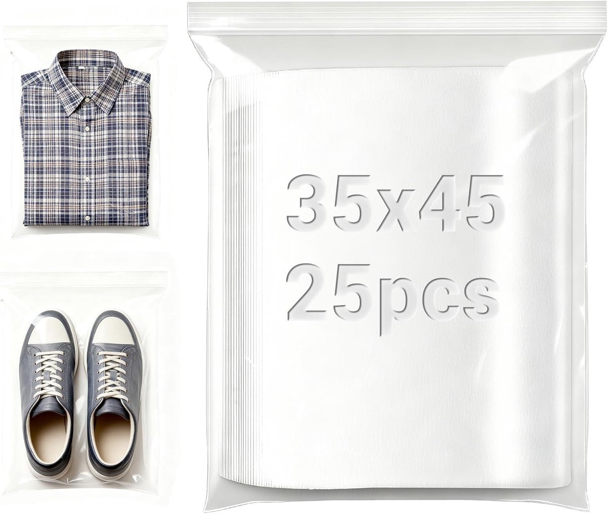 Hersluitbare Plastic Zakken - Transparant - 35 x 45 cm - 25 Stuks - Voor Voedsel, Kleding en Benodigdheden