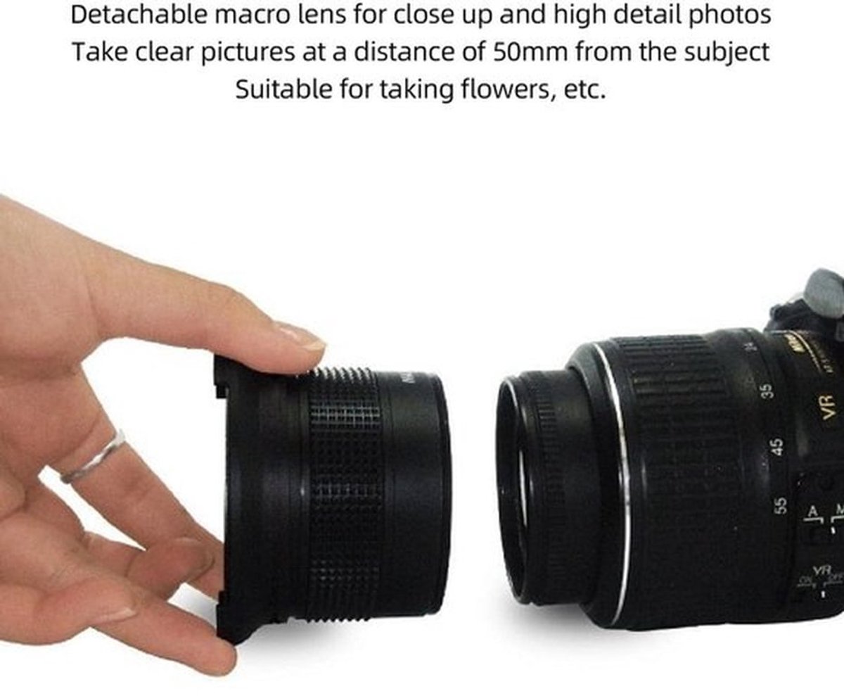 Fisheye-Lens 0,35x Ultragroothoek - Panoramische Macro-fisheye-Lens - 2-in-1 Afneembare Lens - AF IR-compatibel - Geschikt voor alle soorten fotografie - Groothoeklens