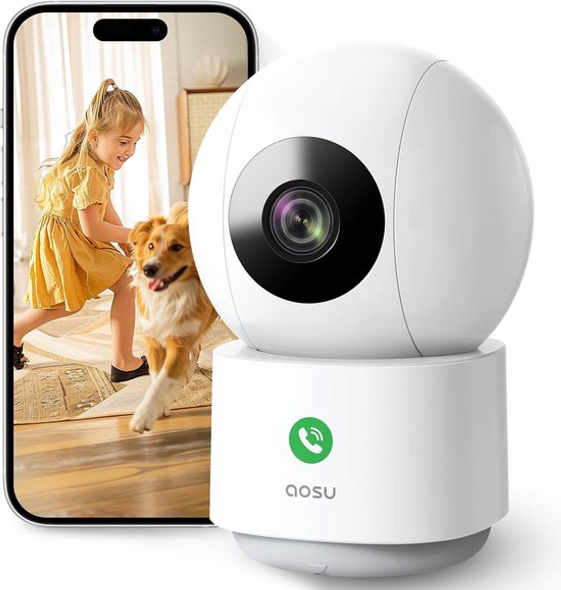 SnelShoppen - 2K Indoor WiFi Camera - Nanny Cam voor Babykamer en Thuis, Plug-in, App Controle, Dierenbewaking, Beweging Volgen, 360° Visie, 24/7 Opna