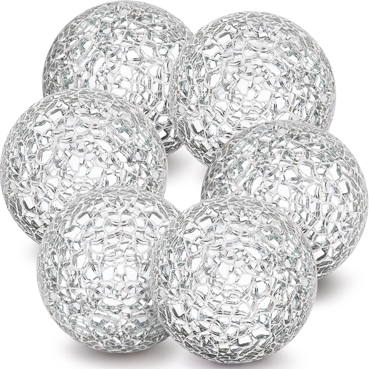 Solidchoice - Set van 6 Decoratieve Glazen Ballen 6 cm Zilver