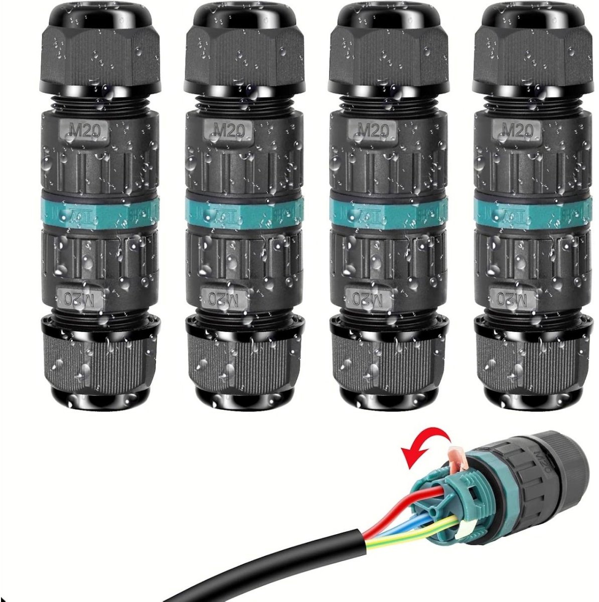 SSTRWGOOD Kabelconnectoren - 4-pack - IP68 waterdicht - Ondergrondse kabelaansluitdoos - 3-polig - Geschikt voor kabels met een diameter van Ø5-12 mm - Waterdichte aansluitdoos voor buiten - Zwart