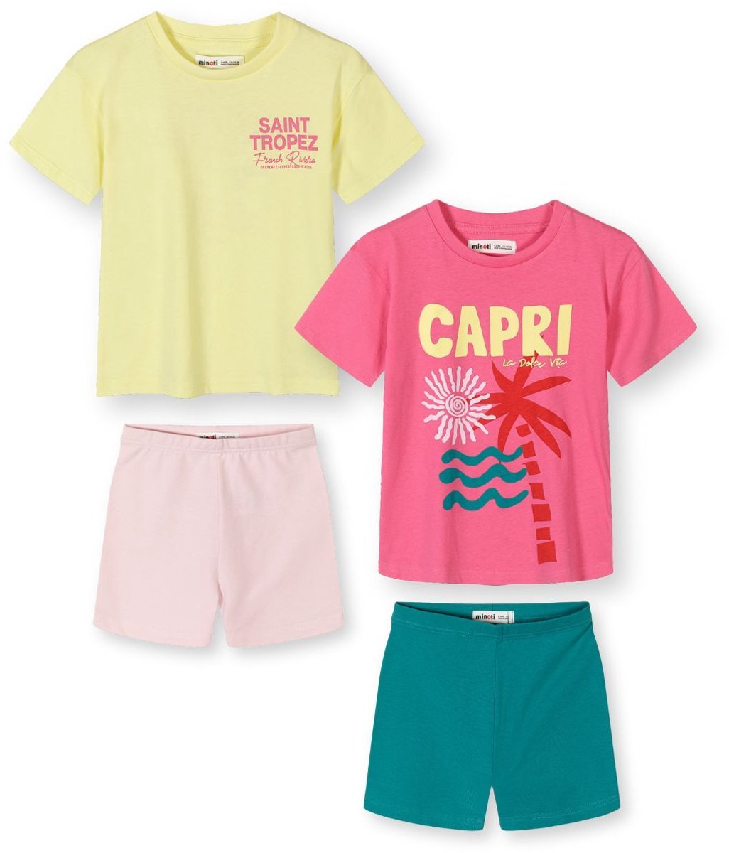 Minoti kleding set meisjes tropische print - 100% katoen - roze