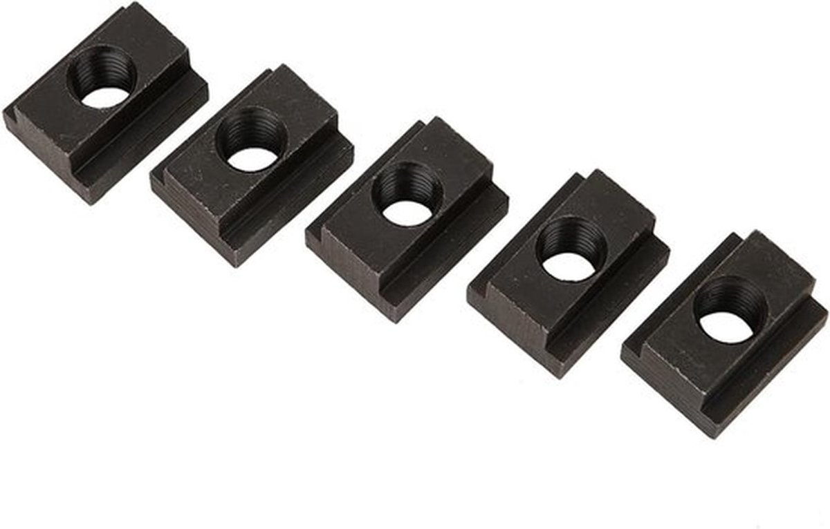 5 stuks T-nuten met zwarte oxide afwerking voor M12 schroefdraad, geschikt voor T-slot machines en gereedschapstafels