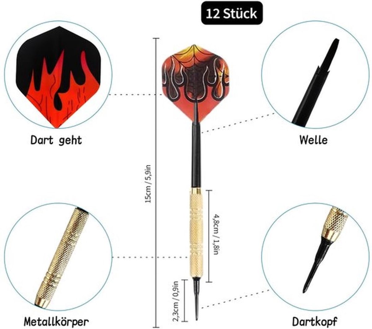 Dartpijlen 14 gram - Set met 12 stuks - 24 extra flights - 100 kunststof dartpunten - Sport en vrije tijd - Hoogwaardige kwaliteit - Dartset