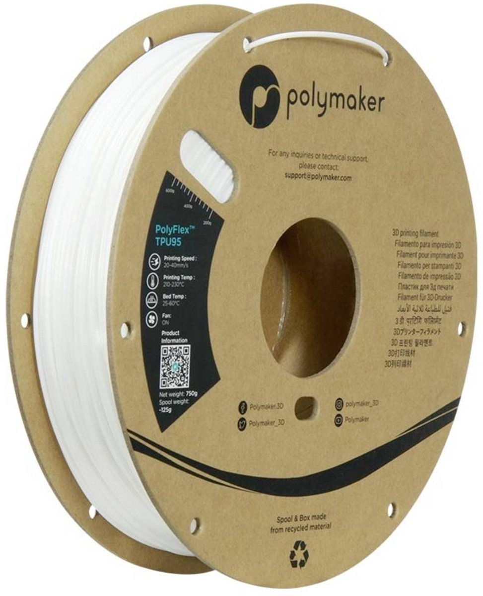 Polymaker PD01002 PolyFlex TPU-95A Filament TPU Flexibel 1.75 mm 750 g Wit 1 stuk(s)