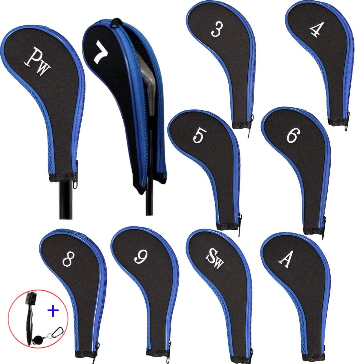 Solidchoice - Set van 10 Golfijzerhoezen met Borstel en Bedrukking