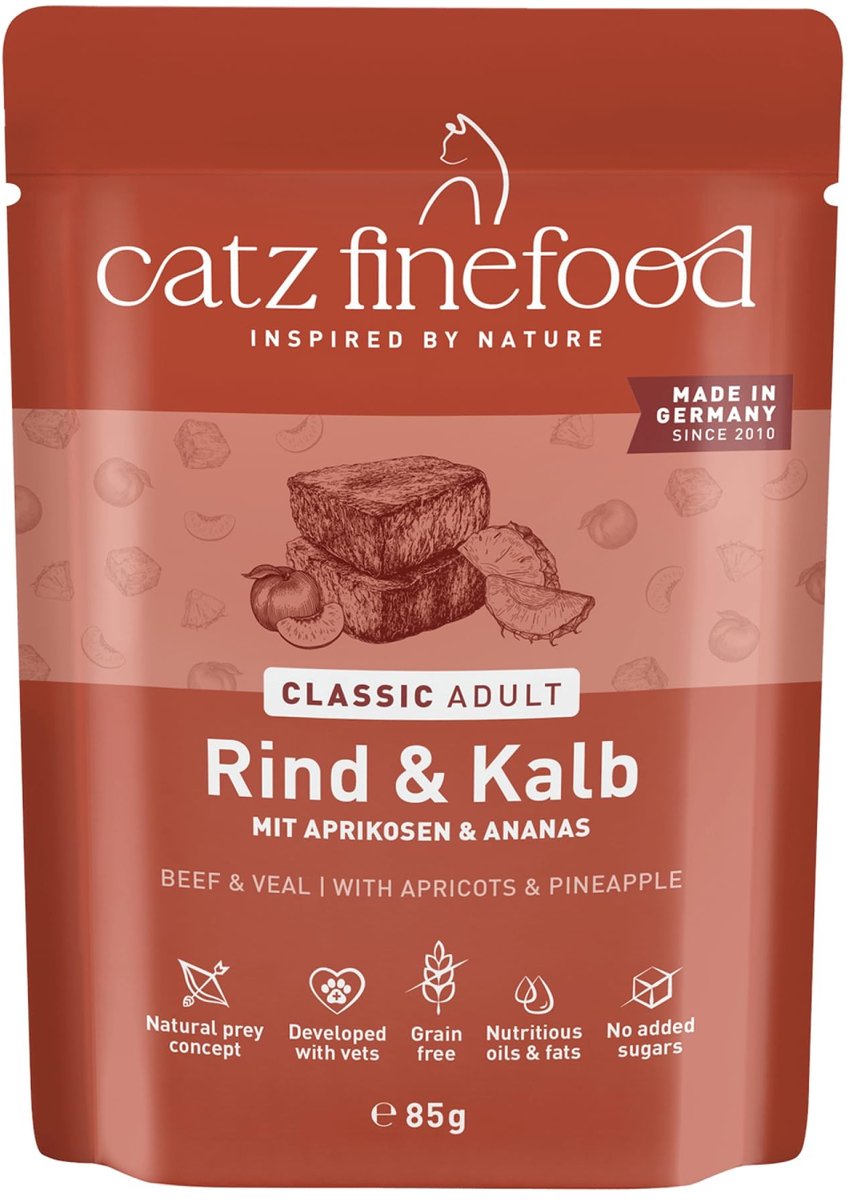 Solidchoice - Natvoer voor Katten met Rund en Kalf, verrijkt met Abrikoos en Ananas, 16 x 85 g