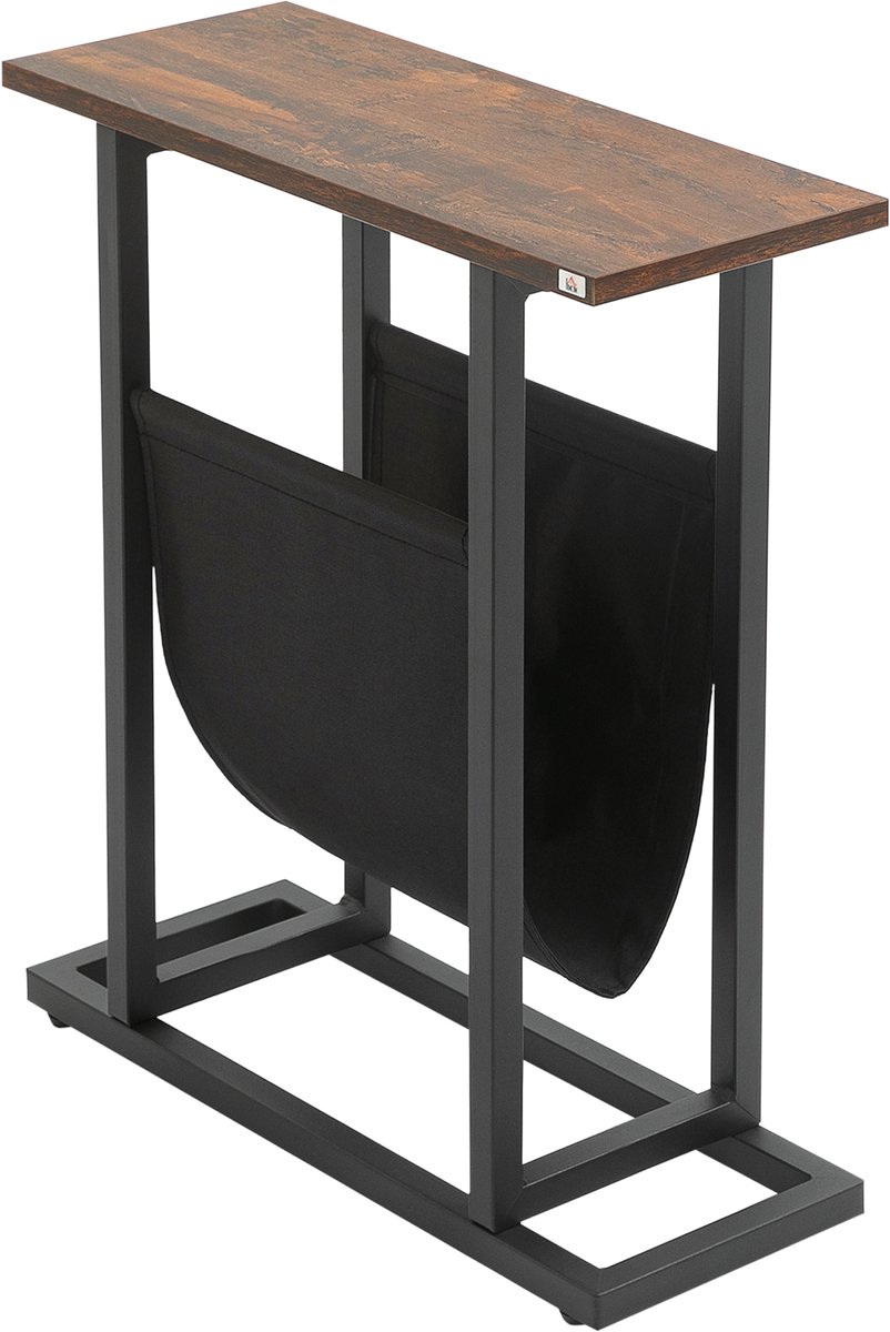 Bijzettafel – haltafel met tijdschriftenrek – stalen frame – industriële stijl – 49 x 19 x 55 cm – zwart – donkerbruin