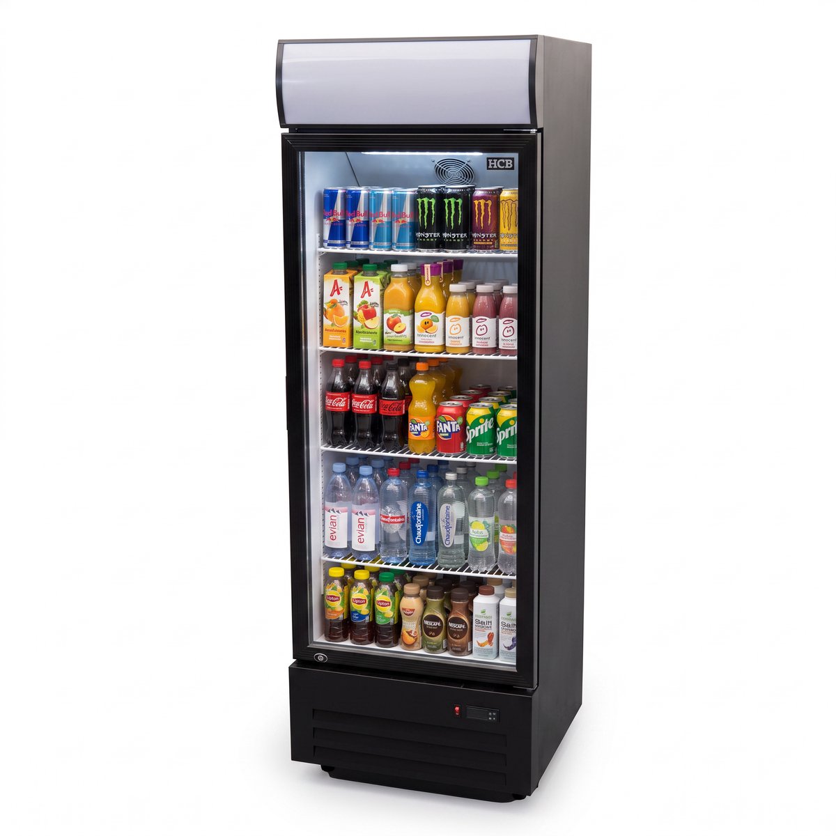 HCB® - Professionele Horeca Glasdeur koelkast - 289 liter - 230V - Koeling met glazen deur - Flessenkoelkast - Drankenkoelkast - 54.5x60x183 cm (DxBxH) - 65 kg - Frigo - 5509