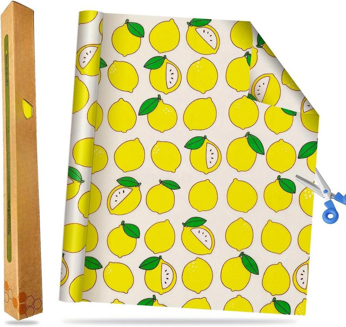 KZQ Bijenwasdoek — Herbruikbare voedselverpakking met citroenmotief — 33 x 100 cm — Geschikt voor brood, groente, fruit en lunch — Milieuvriendelijke keukenbenodigdheden