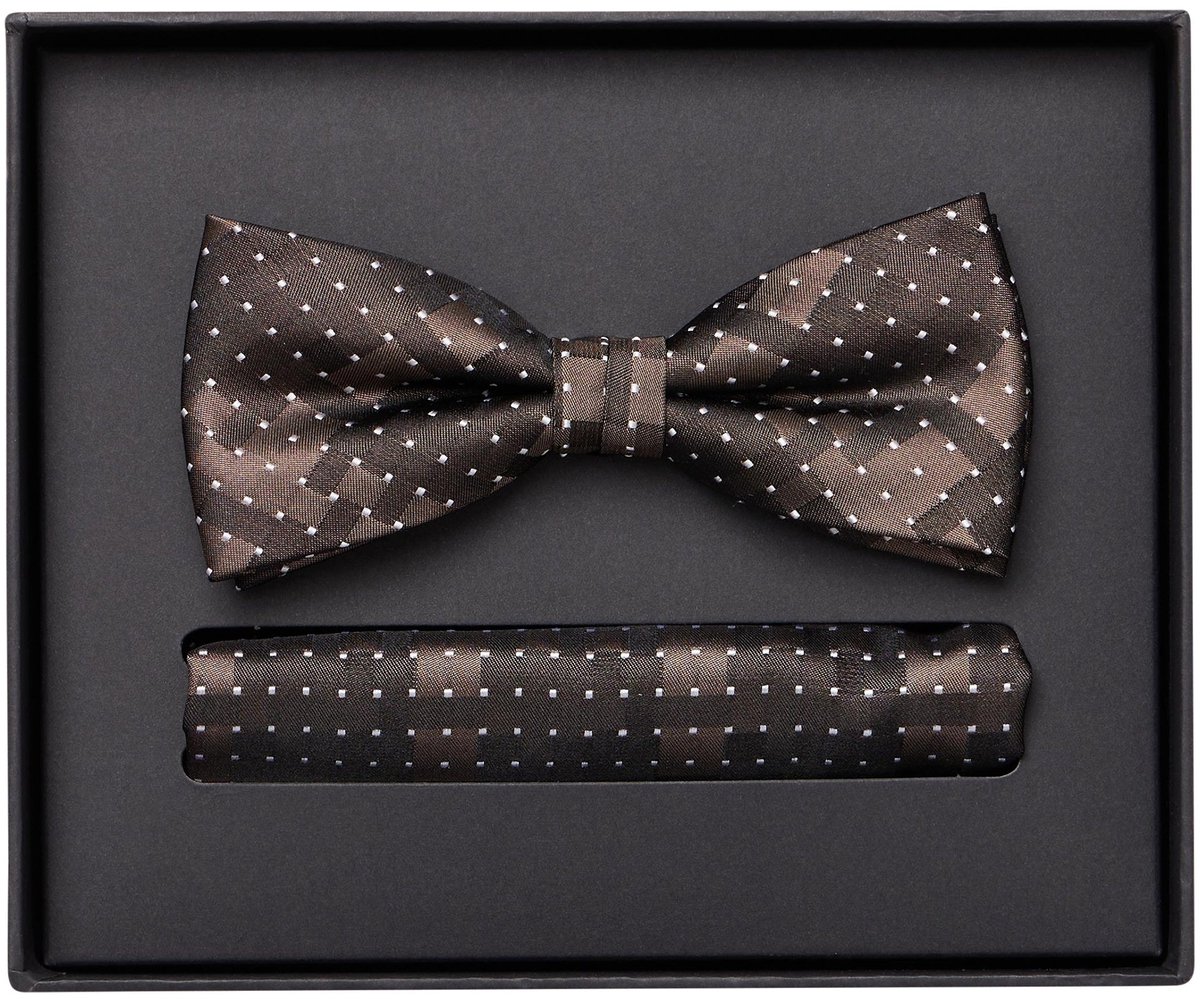 VENTI set met vlinderdas en pochet - bruin - wit dessin