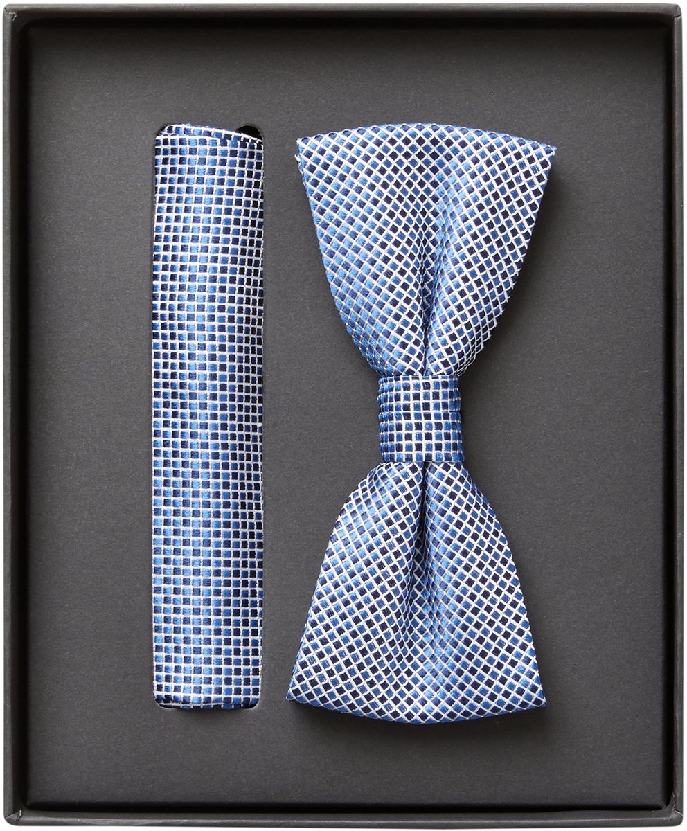 VENTI set met vlinderdas en pochet - blauw - wit dessin