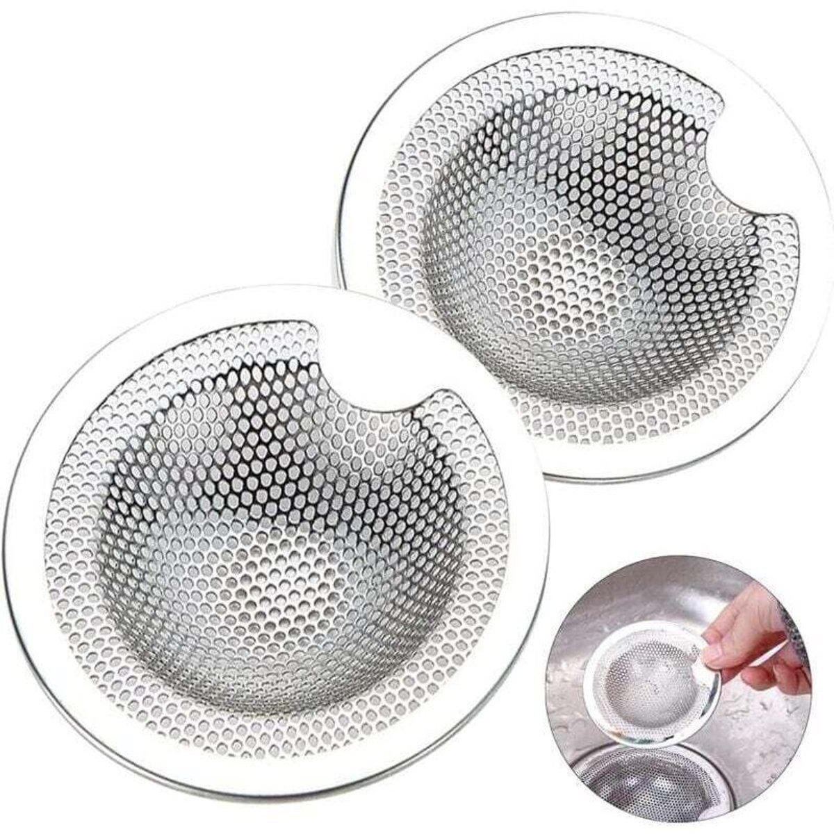 Set van 2 roestvrijstalen gootsteenfilters, keukengootsteenfilter, roestvrijstalen afvoerfilter, gootsteenzeef, keukenafvoernet, geschikt voor keukengootstenen, badkamergootstenen, wastafels en badkuipen.