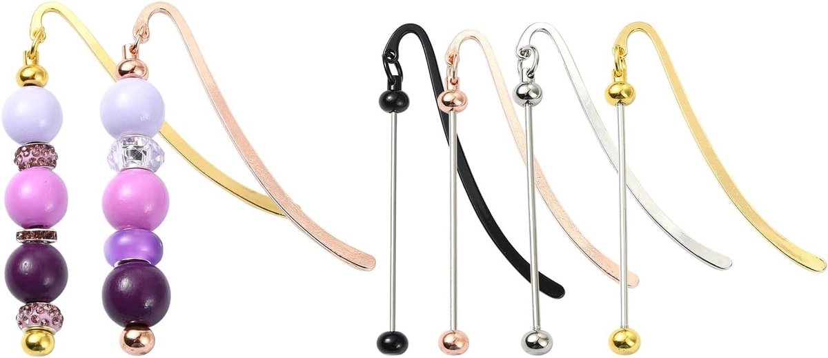4-delige set kleurenloze kralen boekenleggers met metalen haakjes voor DIY, perfect voor lezen, cadeau voor studenten en leraren