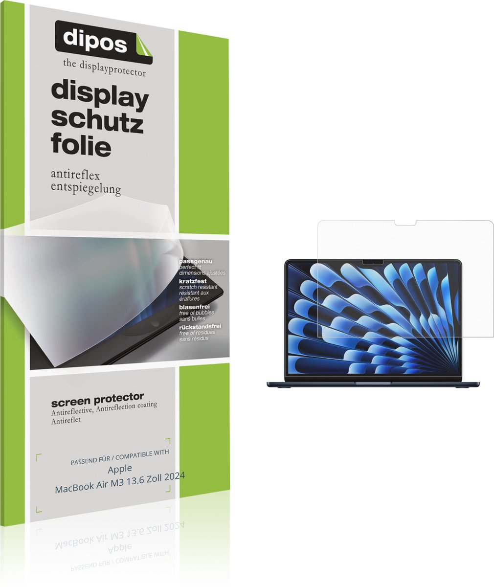 dipos – 2x Matte Beschermfolie geschikt voor Apple MacBook Air M3 13.6 Zoll 2024 | Krasbestendige & antireflecterende Screenprotector Ultra-Thin
