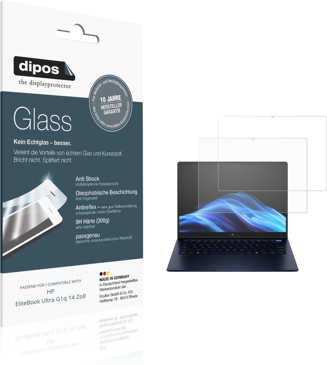 dipos – 2x Matte Pantserfolie geschikt voor HP EliteBook Ultra G1q 14 Zoll | 9H Screenprotector