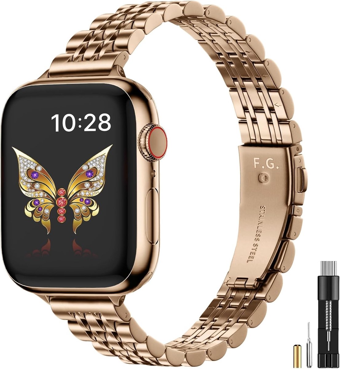 Dunne Metalen Link Armband Geschikt voor Apple Watch 40mm 41mm 38mm, Vervangende Band voor iWatch SE en Series 1-11, Stijlvolle Armband voor Vrouwen en Mannen