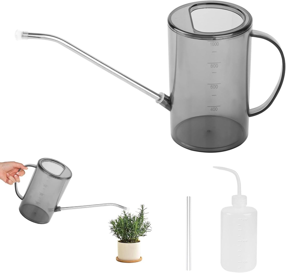 Gieter voor Kamerplanten - Transparant - 1 Liter - Duurzaam PET met Roestvrijstalen Tuit - Voor Binnen en Buiten