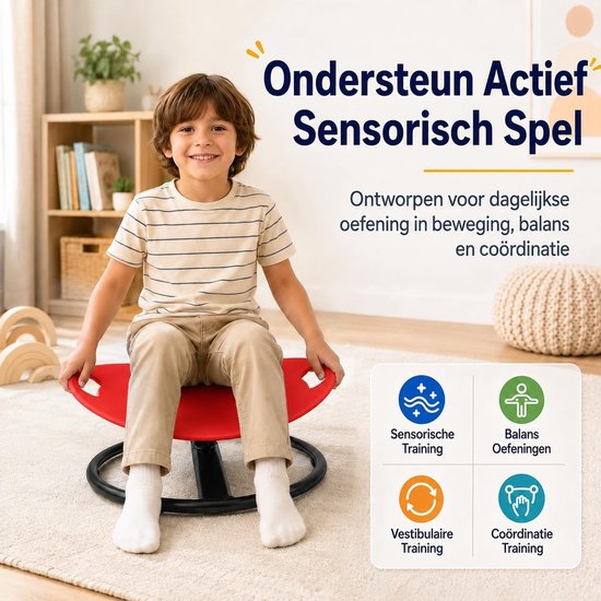 Sensory Swivel Stoel voor Autisme - 360° Draaiende Stoel voor ADHD Kinderen 3-8 Jaar, Veiligheidsbeugels en Antislip Basis, Verlichting van Bewegingsziekte Binnen en Buiten (Rood) — afbeelding 2