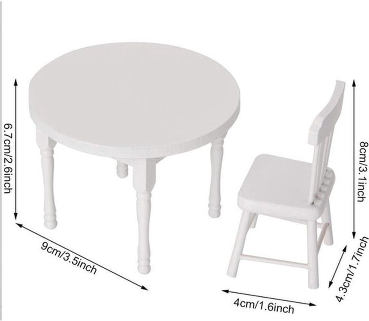 Poppenhuis Meubels Houten Set - Tafel/Stoelen - Miniatuur Accessoires - 1:12 Schaal - Kindvriendelijk - Perfect voor Peuters