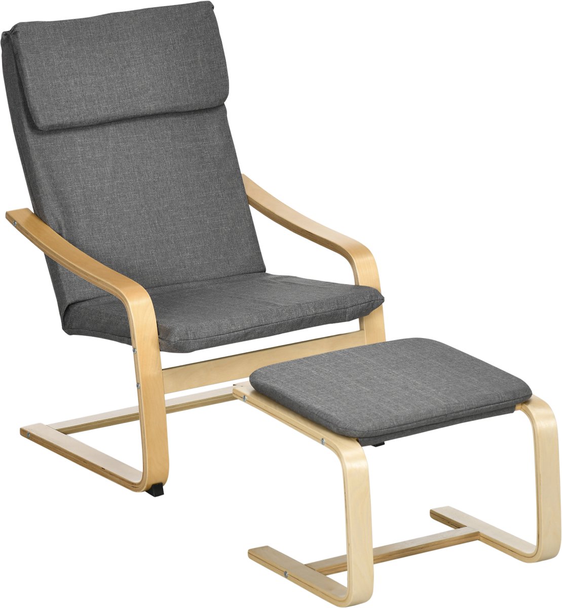 Homcom relaxfauteuil met hocker en armleuning - Fauteuil met voetenbank linnenlook - Loungestoel woonkamer - Grijs braun