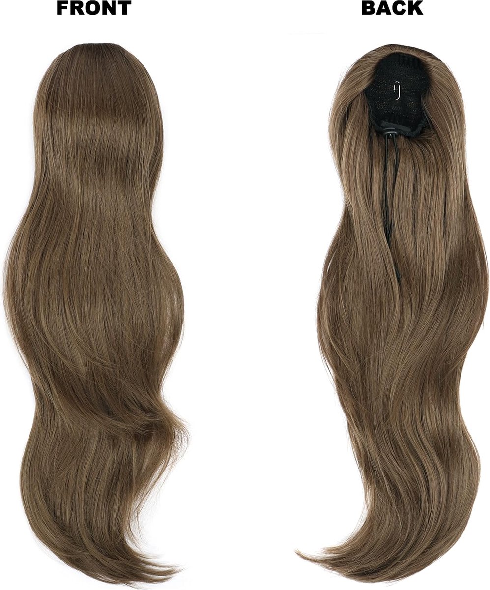 PORSMEER 66 cm Mid Brown Ponytail Hair Extension Drawstring Ponytail Hair Extensions Long Natural Wavy Synthetic - ShopVlot