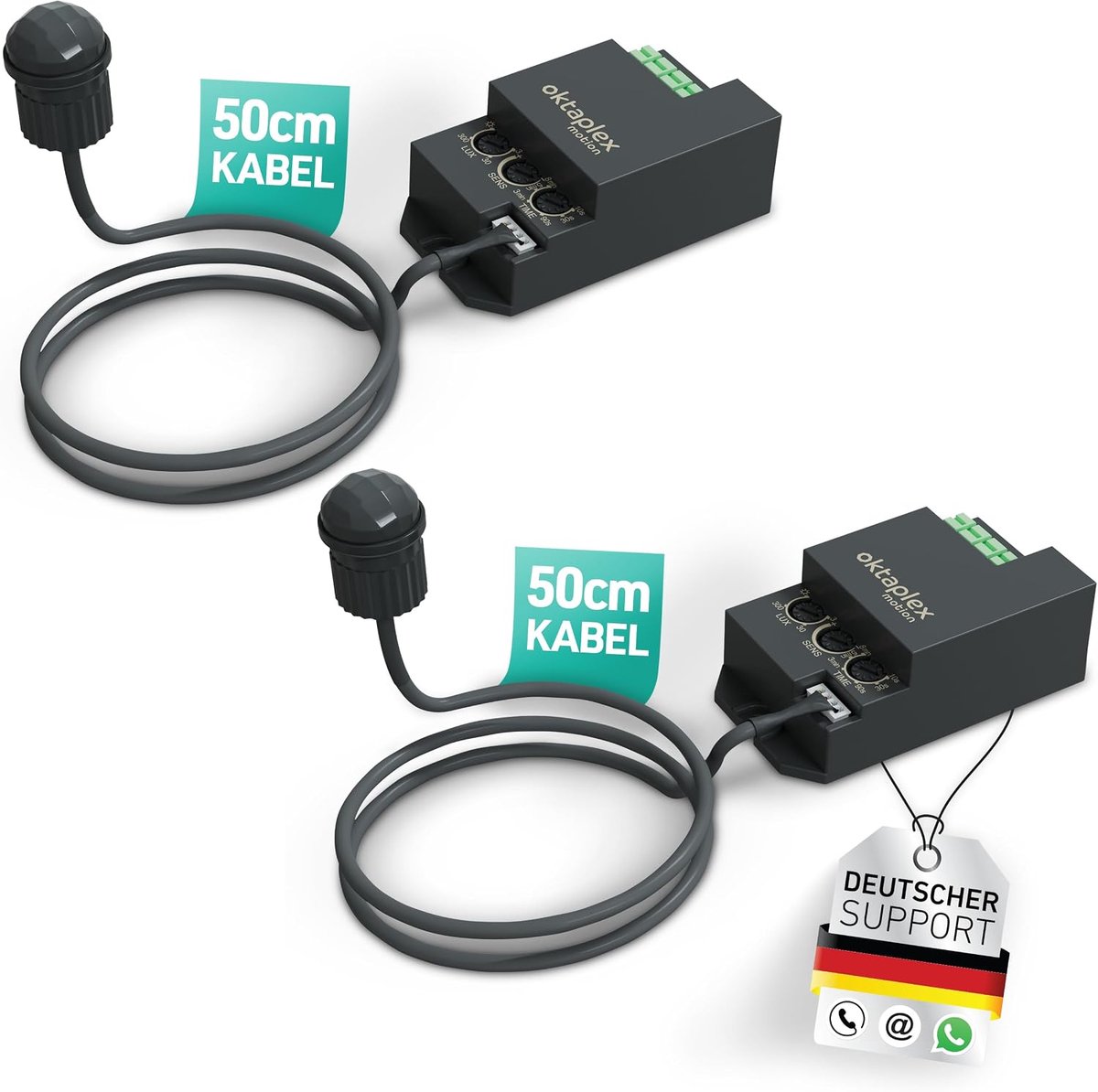 Oktaplex Jana Set of 2 Outdoor Motion Detector, 360° Infrared Sensor, 4 m Diameter, IP65/IP20 Motion Sensor, Black - ShopVlot