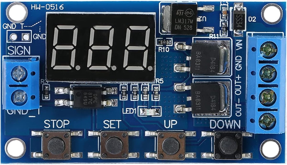 Universele DC Timer Module met LED Display voor Vertraging en Cyclus Schakeling