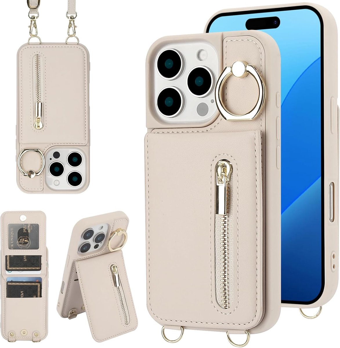 Crossbody portemonneehoesje voor iPhone 13 Pro Max met sleutelkoord, kaartsleufhouder, RFID-blokkering, 360 ° - ShopVlot