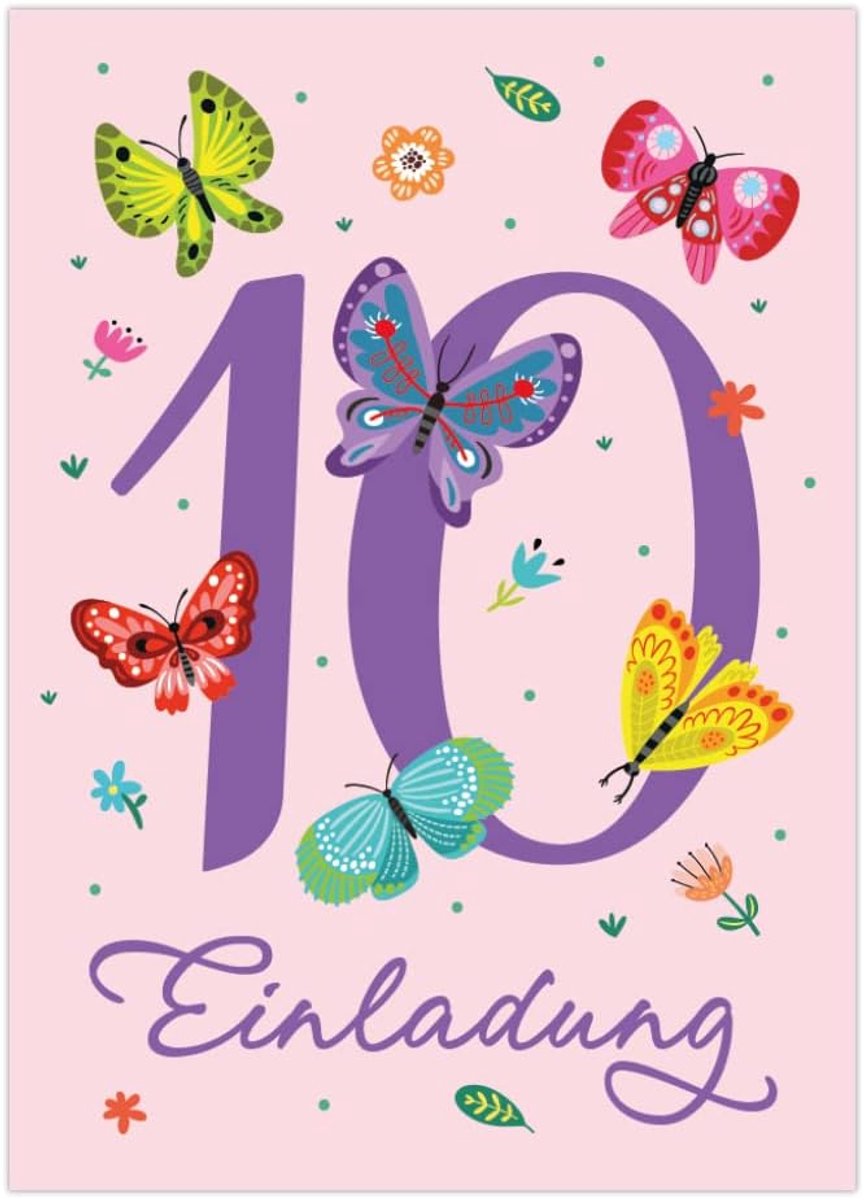 Uitnodigingskaarten 12 stuks - 10e verjaardag - Vlinders - Perfect voor meisjes - ShopVlot