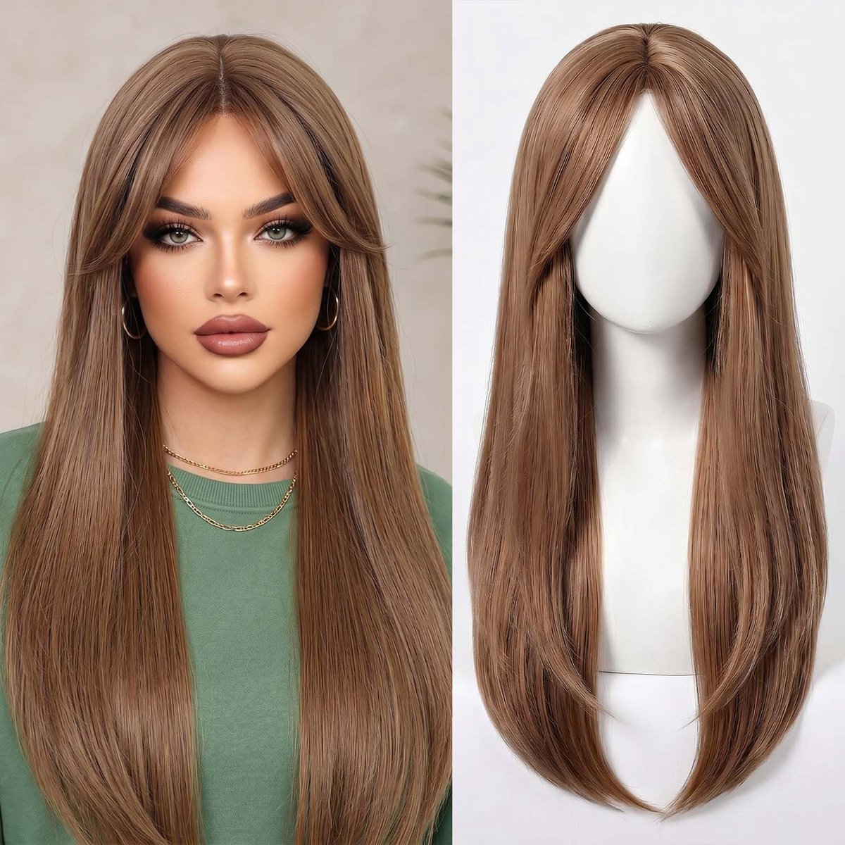Lang recht bruin haarstuk - 26 inch hittebestendig synthetisch haar - gelaagd ontwerp - ideaal voor dagelijks gebruik - ShopVlot
