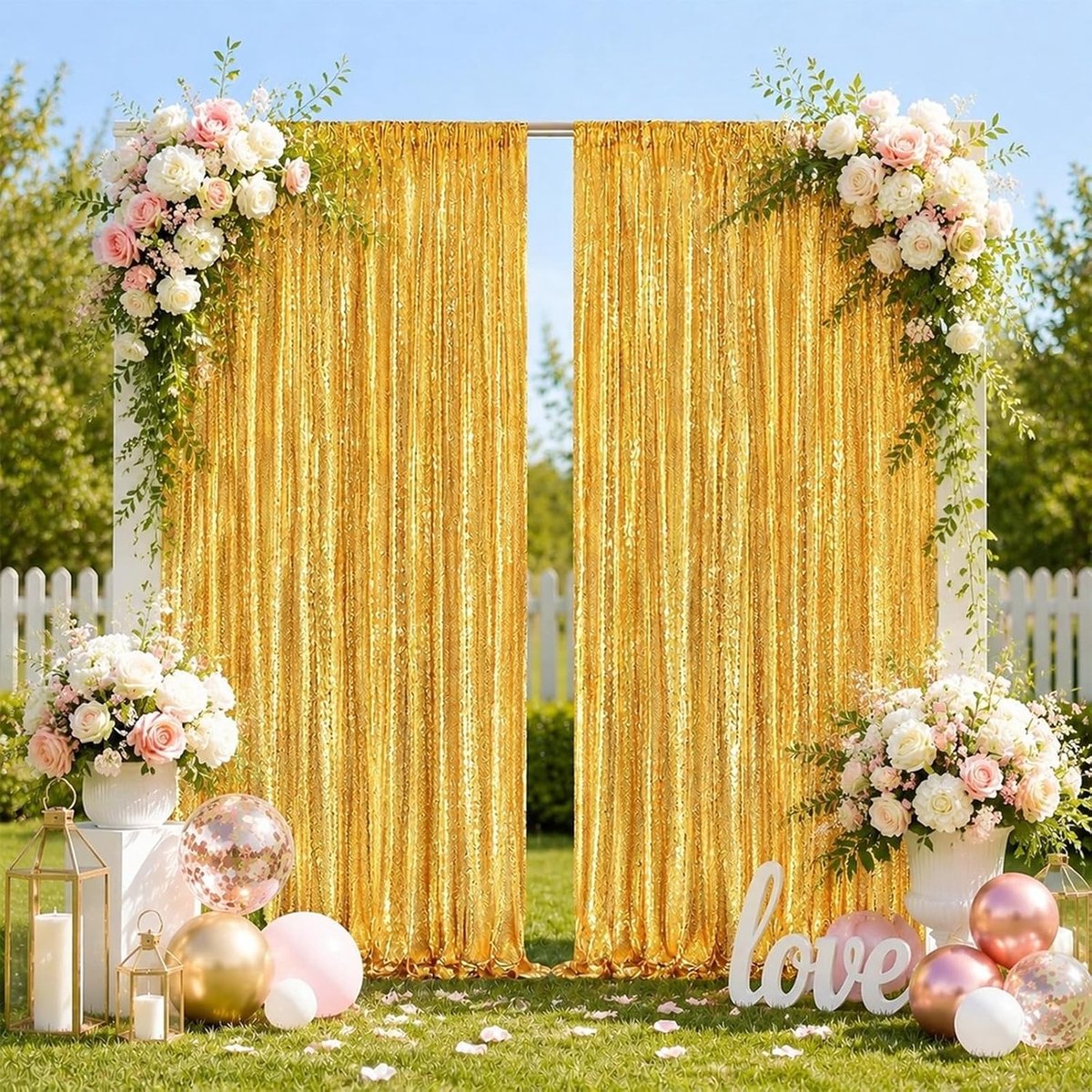 Achtergrond bruiloft 60 x 240 cm - pailletten gordijn - duurzaam materiaal - feestelijke fotowand - ShopVlot