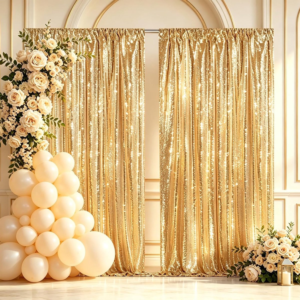 Achtergrond voor bruiloft 60 x 240 cm - Pailletten - Goudgeel - Professionele uitstraling voor foto's - ShopVlot
