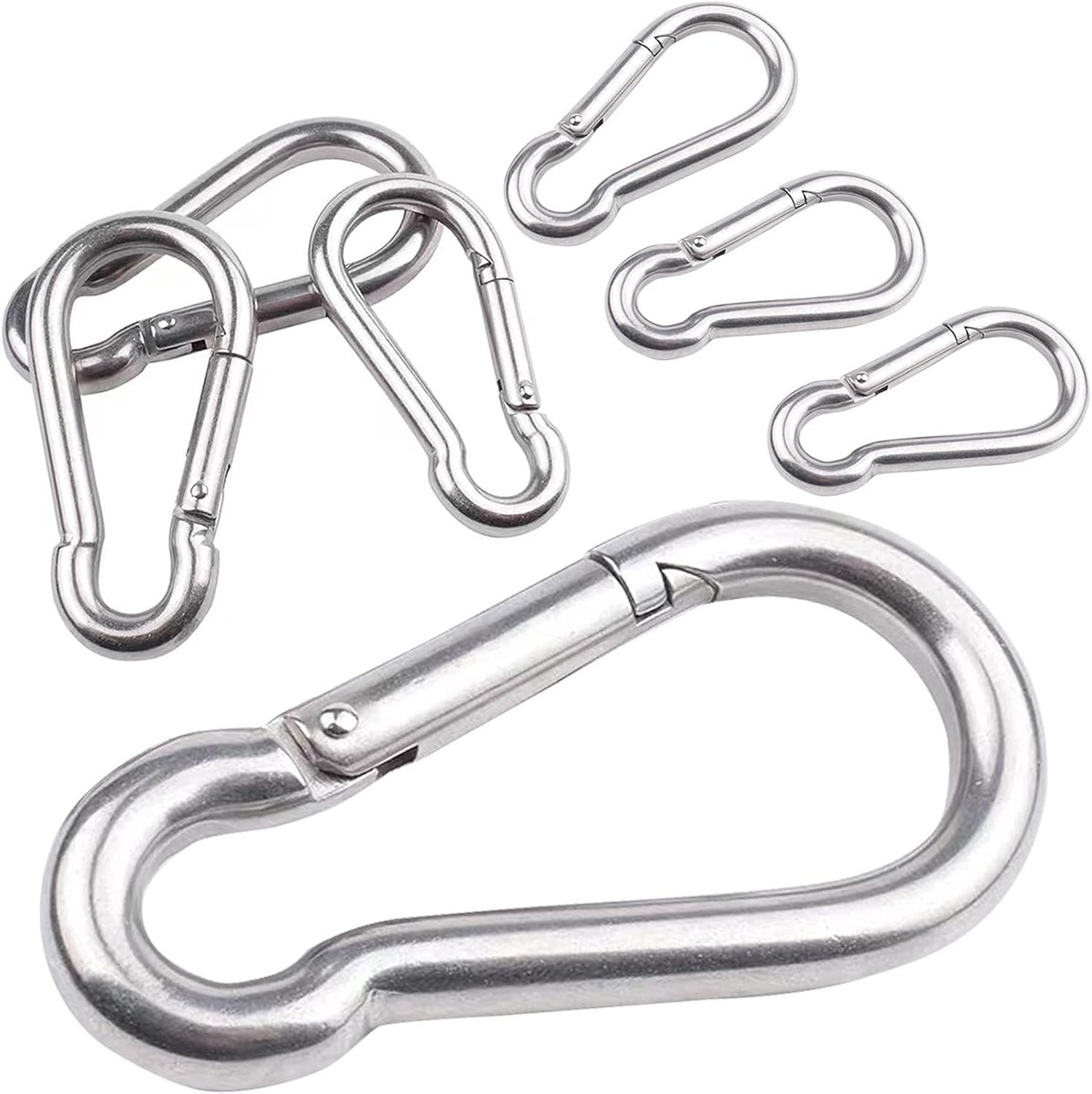 Carabiner haken set van 7 - 60 mm x 6 mm roestvrij staal - laadcapaciteit tot 150 kg - ideaal voor hiken en klimmen - ShopVlot