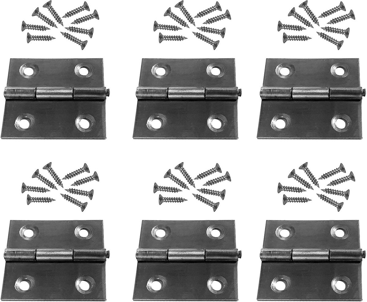 Set van 6 scharniertjes 36x38 mm - roestvrij staal - duurzaam en weerbestendig - ideaal voor meubelen - ShopVlot