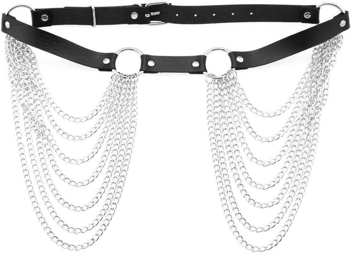 Body chain ketting vrouwen - zwarte PU leren riem - gothic harnas - sexy taille accessoire - ShopVlot