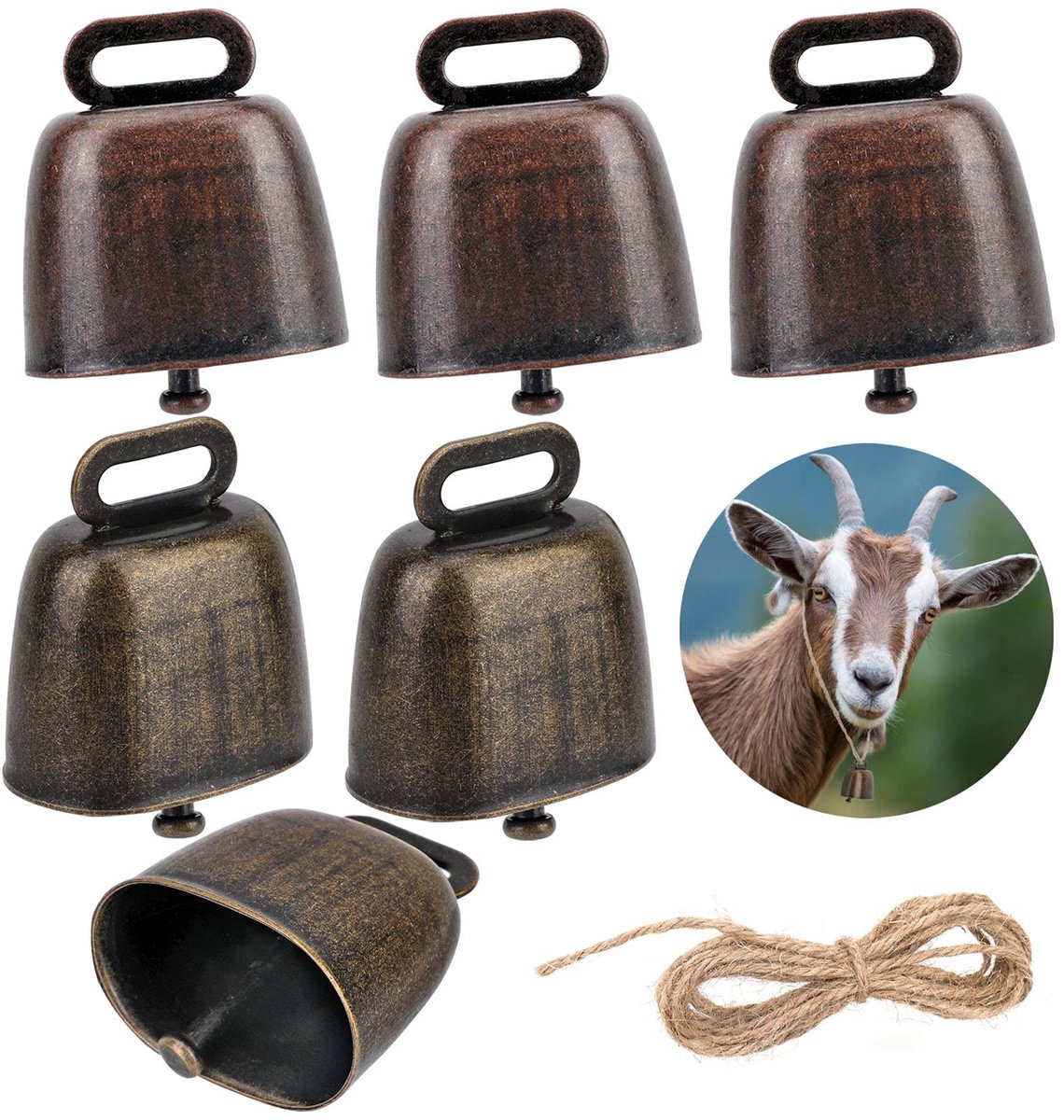 Solidchoice - Set van 6 Grazende Dieren Koperen Klokken