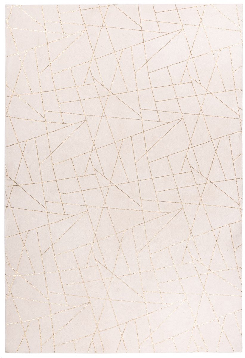 Padiro laagpolig vloerkleed 80 x 150 cm - crème / goud - modern abstract design - geschikt voor vloerverwarming - van polyester