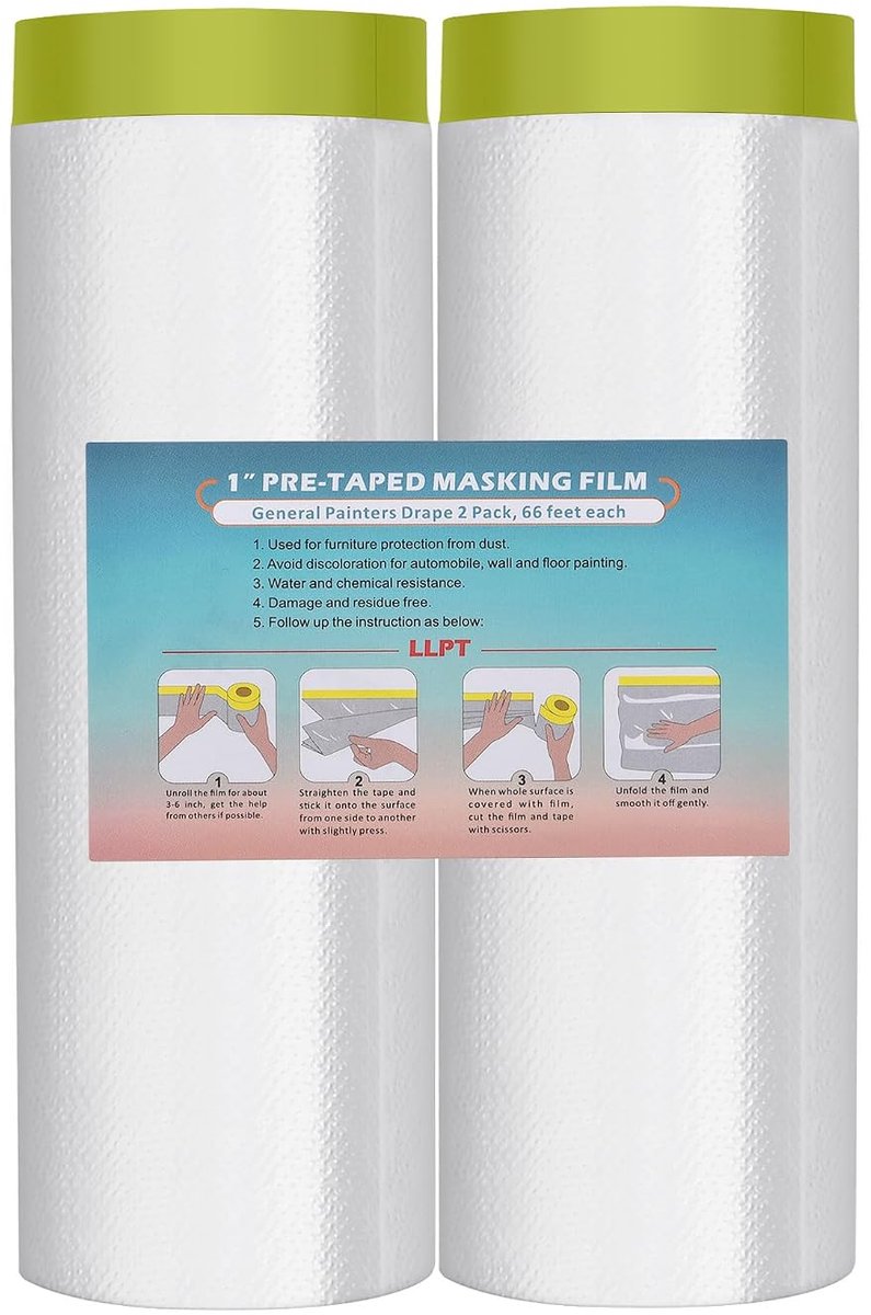 Drapertape folie pre-geplakt 2 rollen 200 cm x 20 m - groene washi spuitverf - bescherming tegen stof - ShopVlot