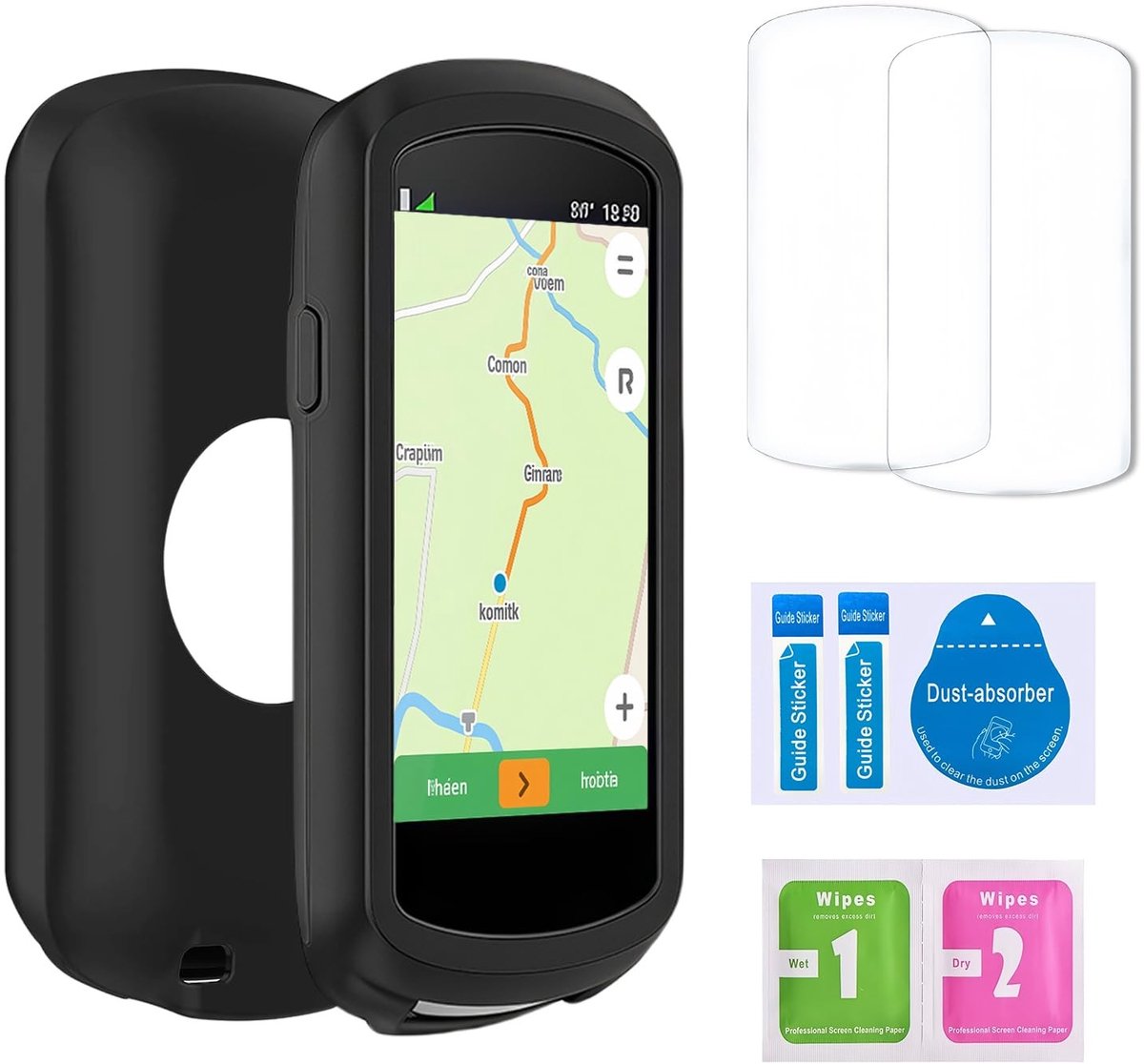 Solidchoice - Silicone Beschermcase met 2 Tempered Glass voor Garmin Edge 1040