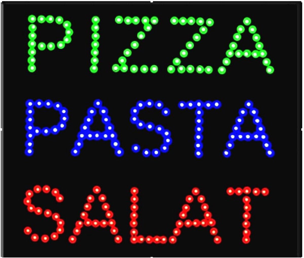 LED Lichtreclame 48x48 cm - PIZZA PASTA SALAT - Helder en energiezuinig - Ideaal voor binnengebruik - ShopVlot