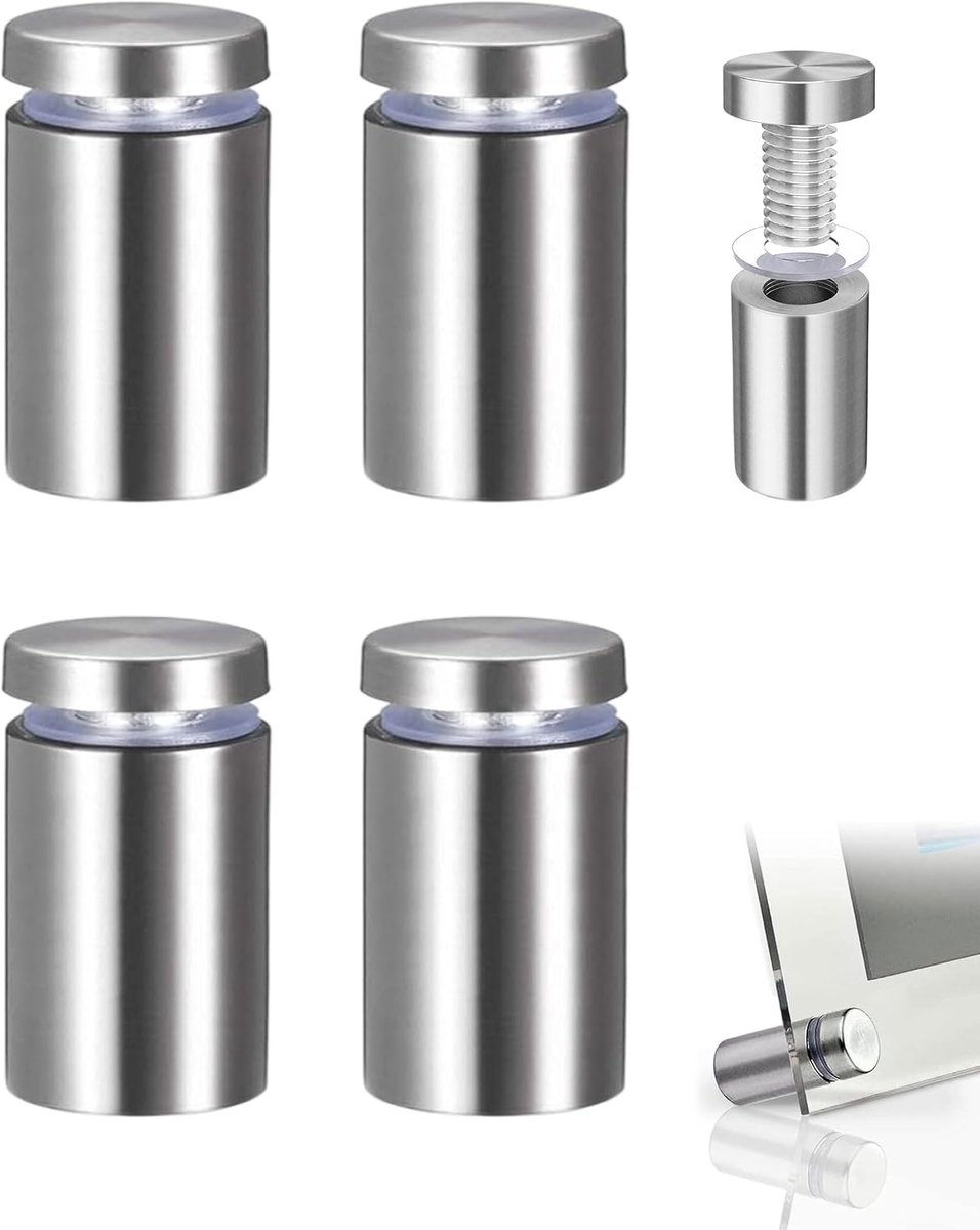 Spacerwand 4 stuks - RVS 16×20mm - Voor het ophangen van glas en spiegels - Stevige ondersteuning - ShopVlot