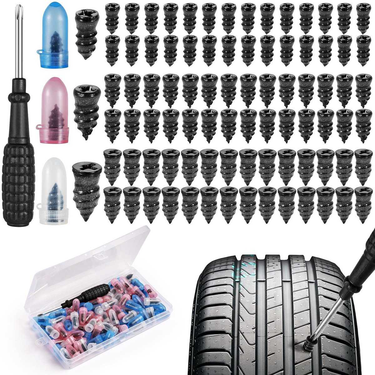 Solidchoice - 85-delige Bandenreparatieset met Schroevendraaier voor Auto's en Motoren
