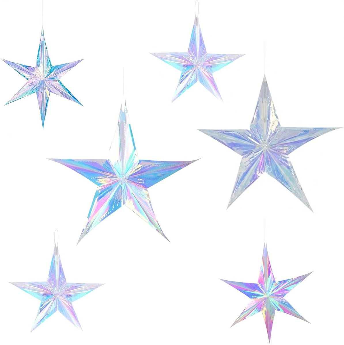 Sterrenslinger 6 stuks - kleurrijke sterren - iriserend design - perfecte kerstdecoratie - ShopVlot