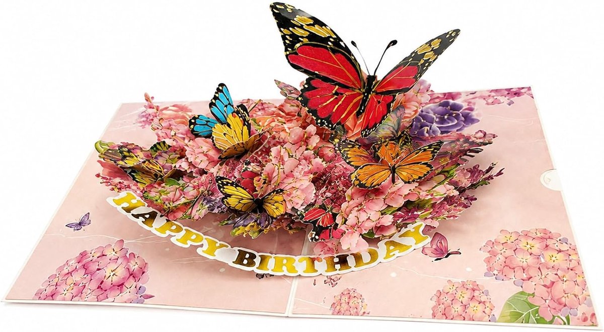 Pop-up kaart vlinders op bloemen - 3D verjaardagskaart - magisch effect - voor vriendin - ShopVlot