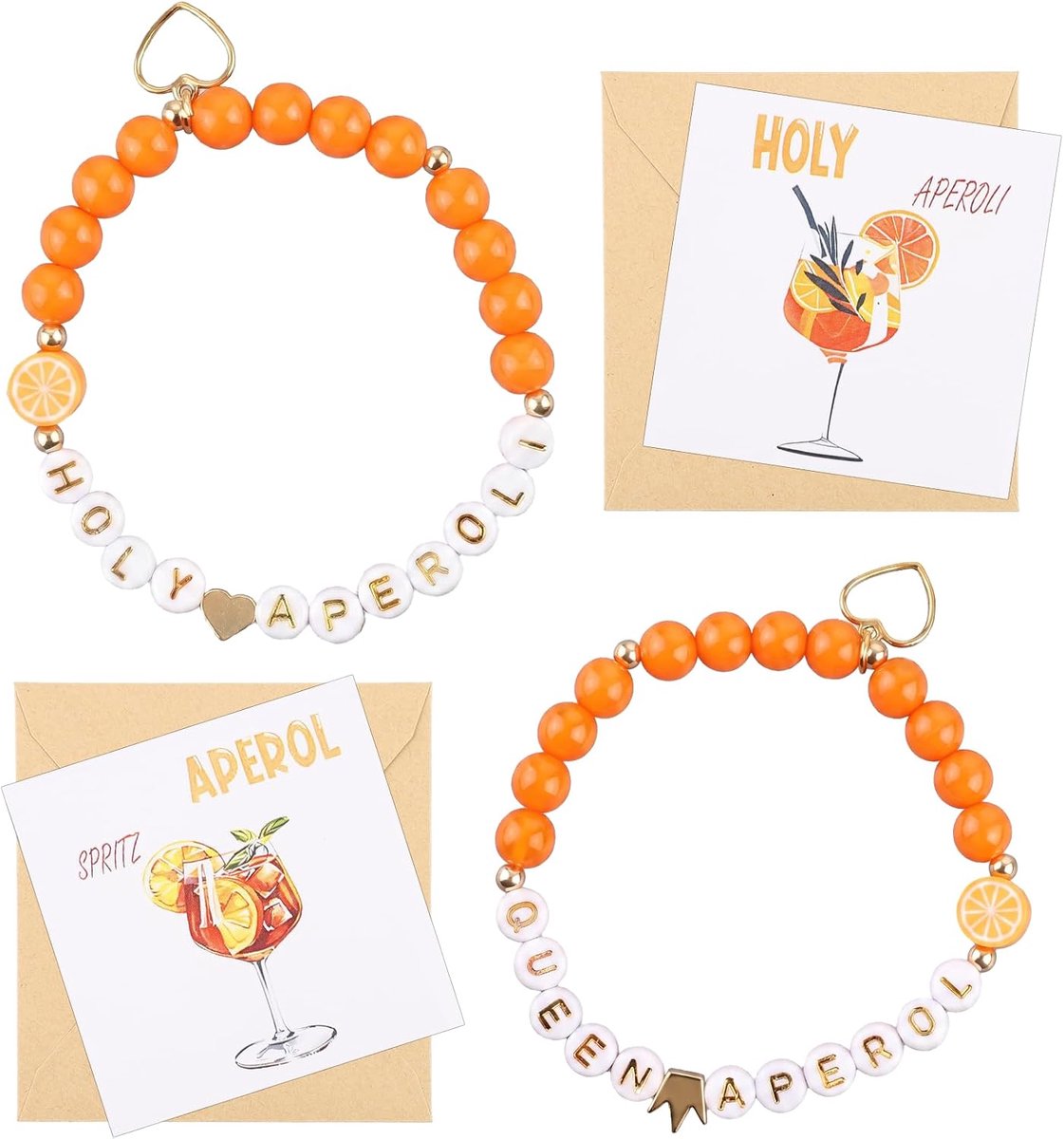 Aperol armbanden set - 2 stuks - met verjaardagskaarten en enveloppen - leuk cadeau voor Aperol-liefhebbers - ShopVlot