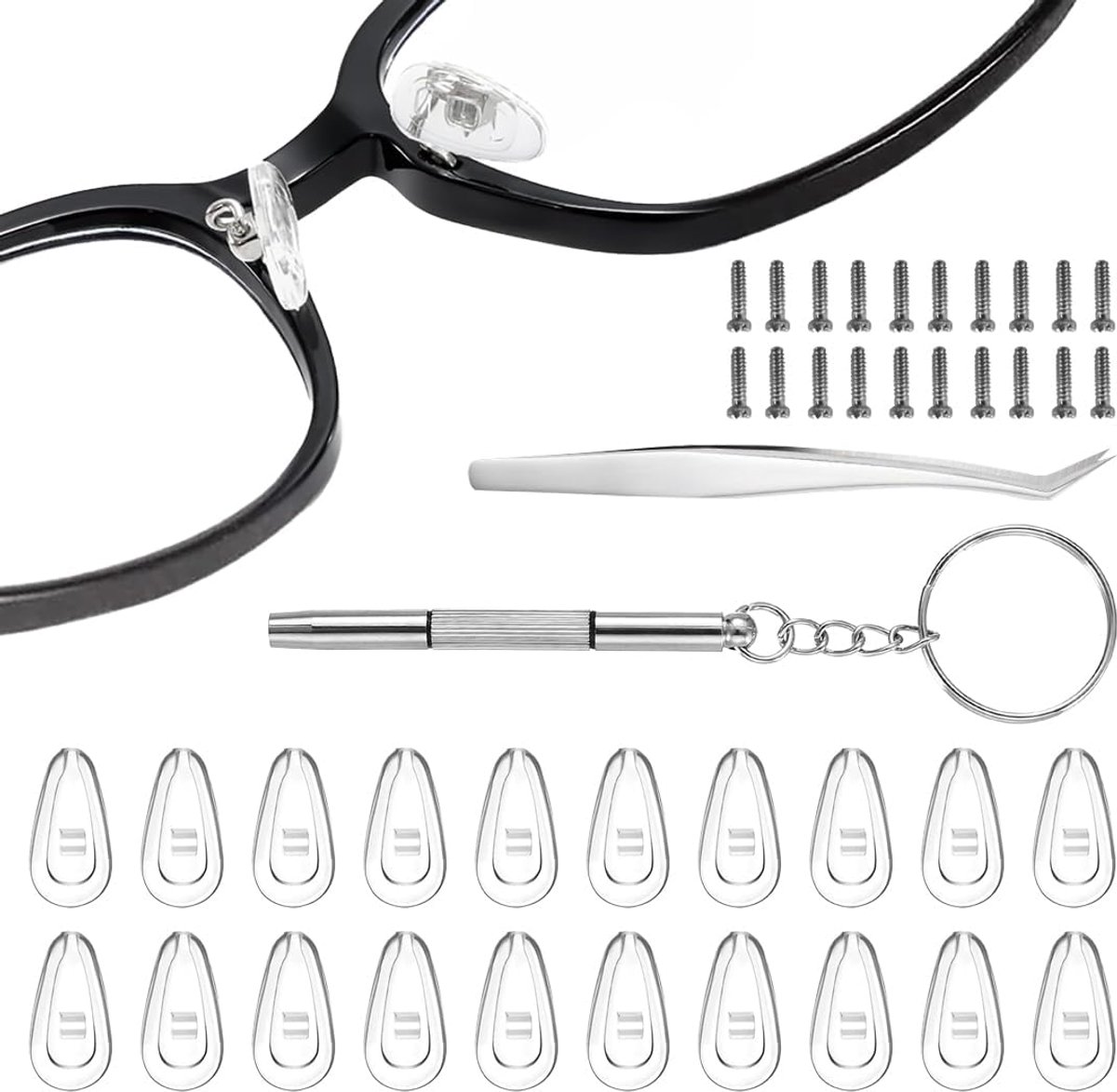 Silicone neuspads voor brillen - anti-slip - vervangingsset met schroevendraaier - ideaal voor snelle reparaties - ShopVlot