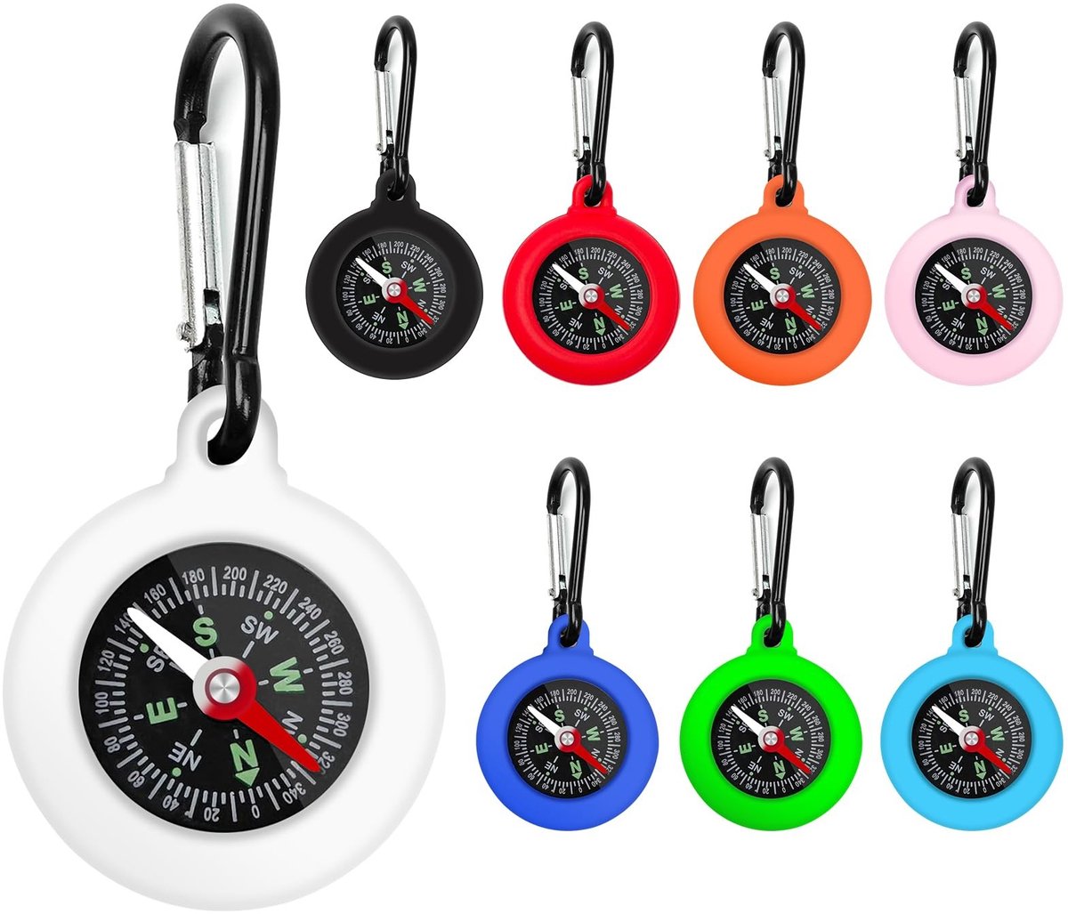 Solidchoice - Set van 8 Mini Kompassen met Karabijnhaak voor Buiten