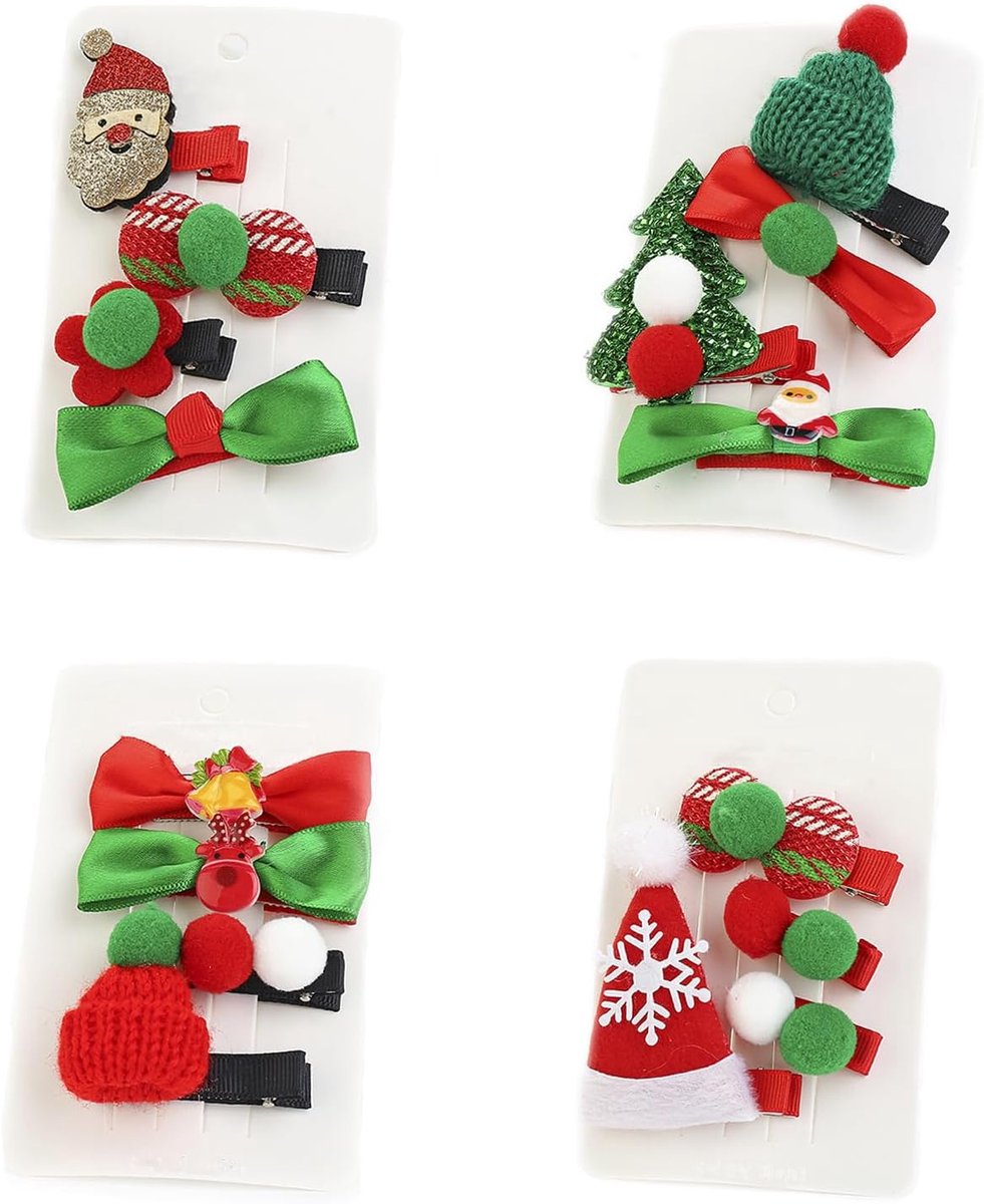 Kerst haarspelden 16 stuks - Glitter haarclips - Feestelijke accessoires - Voor kindertjes - ShopVlot