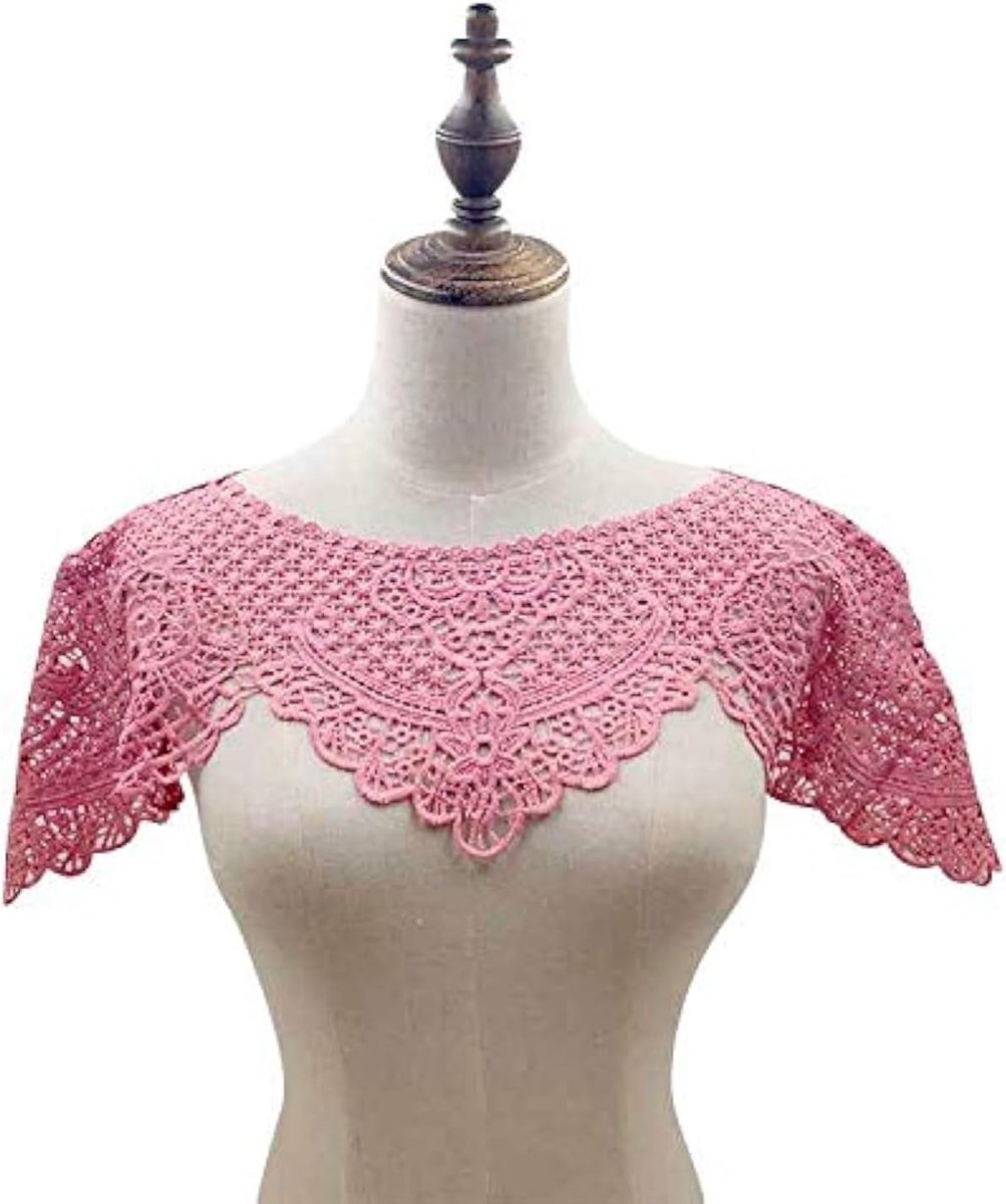 Lace collar appliqué bloemen - Zwart - Geborduurd kant - Voor het personaliseren van kleding - ShopVlot